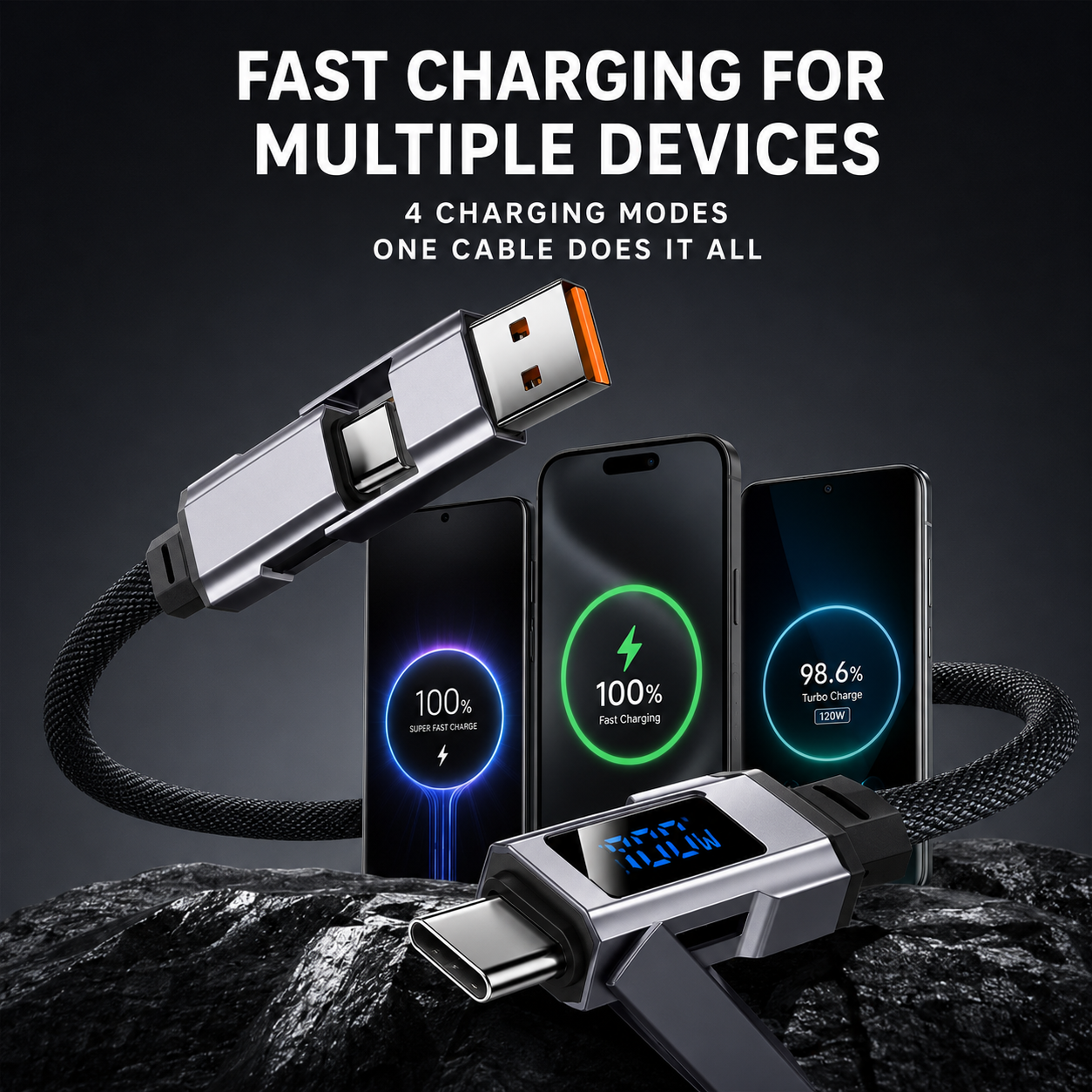 4-in-1 Digital Display Keychain Charging Cable