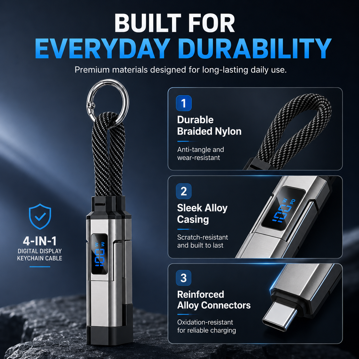 4-in-1 Digital Display Keychain Charging Cable