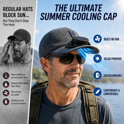 Father's Day 50% OFF + FREE GIFT ✨ 2026 Pro Outdoor Cooling Hat – Solar + USB Dual-Powered Fan Cap with UPF 50+ Sun Protection