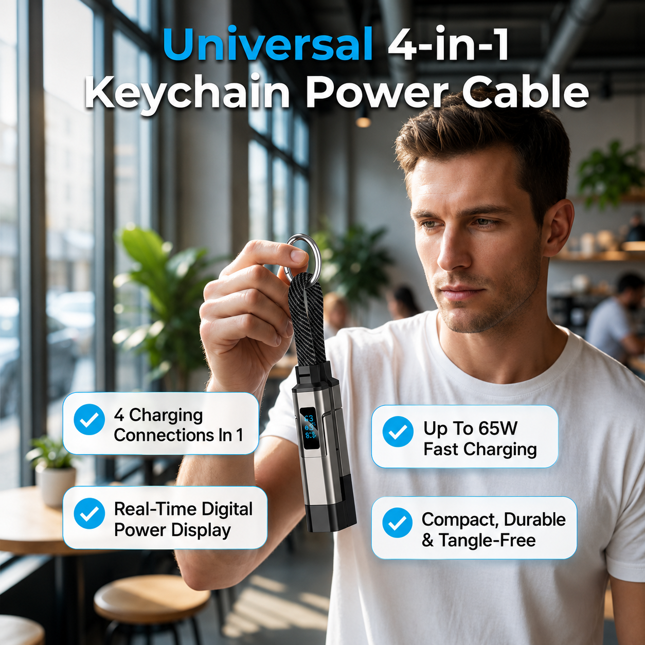 4-in-1 Digital Display Keychain Charging Cable