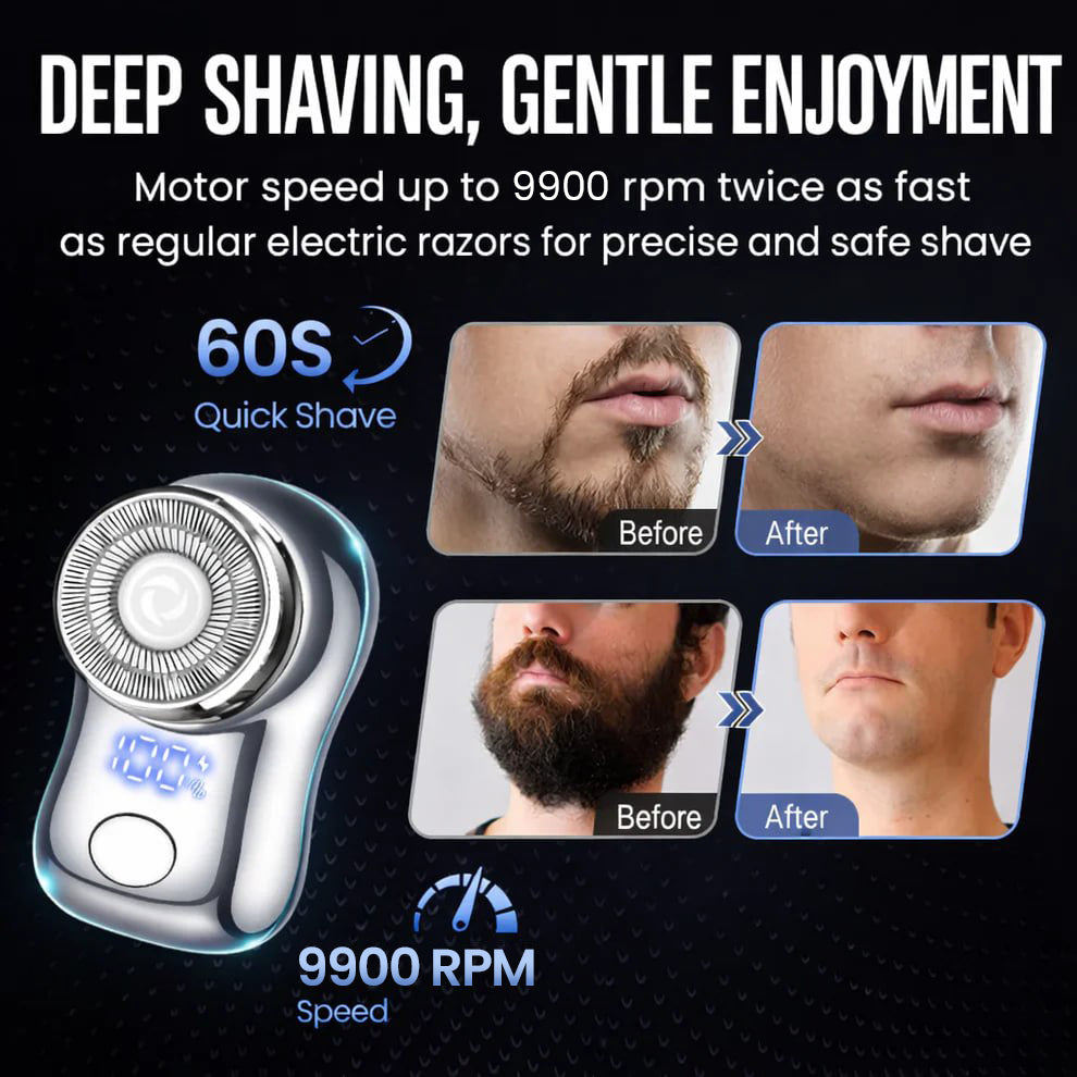 EXCLUSIVE DEAL 60% OFF + FREE GIFT ⏰ 2026 UPGRADED Mini-Shave Portable Electric Shaver | 9,900RPM Smooth Shave | Smart LED Display | IPX7 Waterproof Wet/Dry Razor