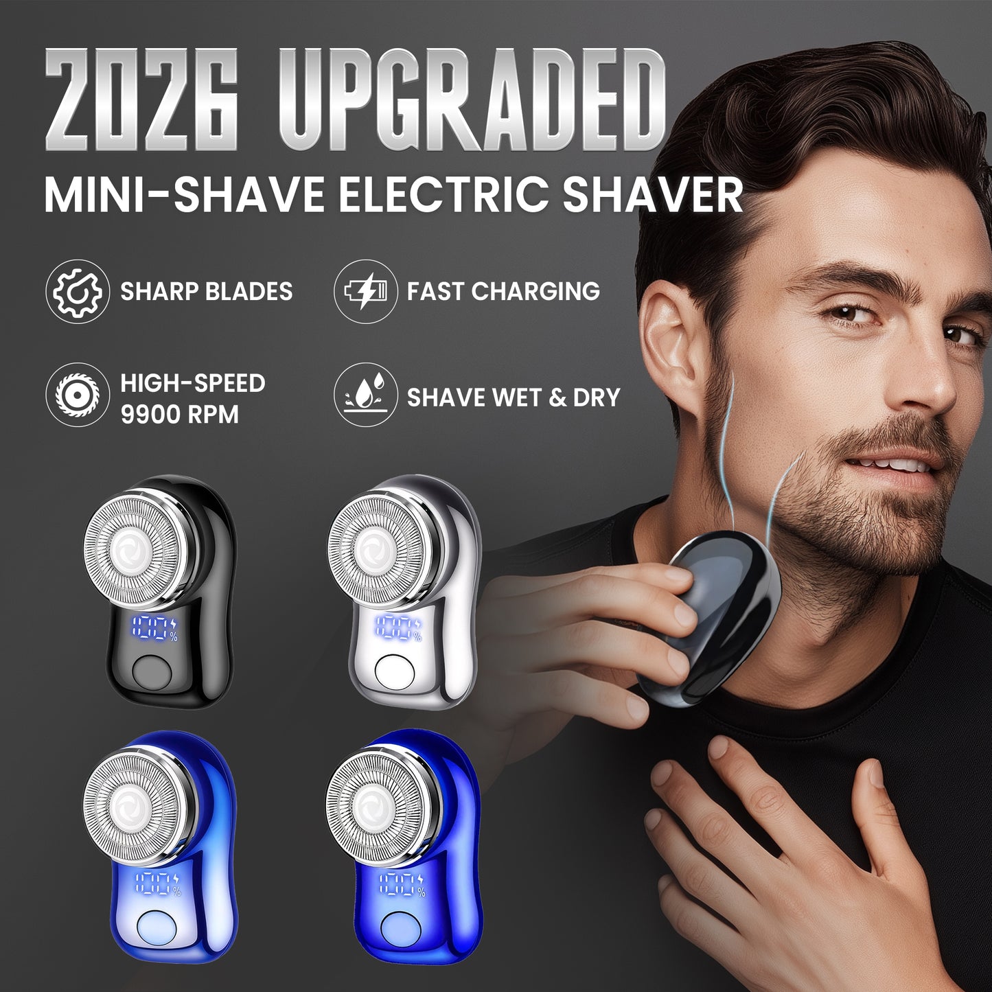 EXCLUSIVE DEAL 60% OFF + FREE GIFT ⏰ 2026 UPGRADED Mini-Shave Portable Electric Shaver | 9,900RPM Smooth Shave | Smart LED Display | IPX7 Waterproof Wet/Dry Razor