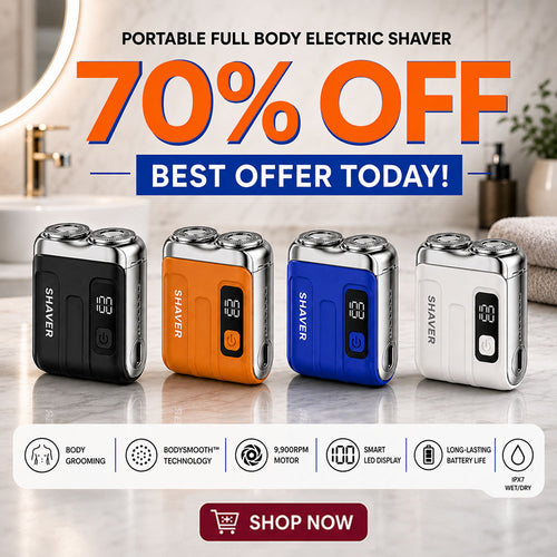 ⏰ BEST DEAL OFFER : 70% OFF + 🎁 | 2026 Version Portable Full Body Electric Shaver | 2M+ SOLD 🏆 | 9,900RPM Motor | 15-Blade Turbo Whirl System | Smart LED Display | IPX7 Wet/Dry