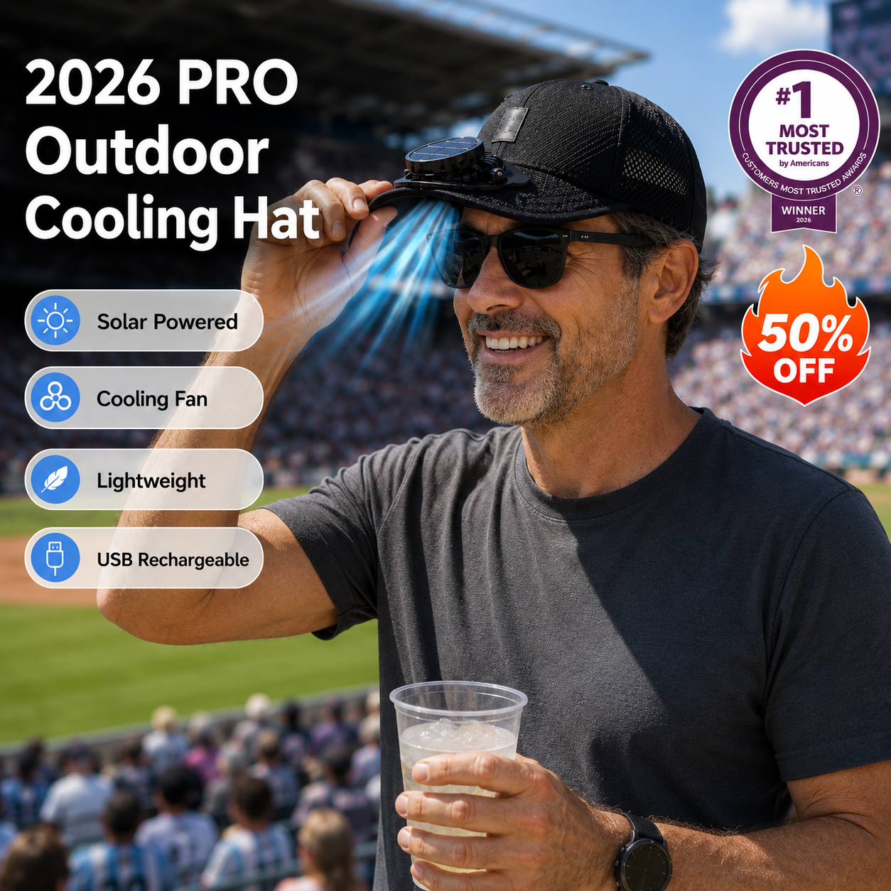 Father's Day 50% OFF + FREE GIFT ✨ 2026 Pro Outdoor Cooling Hat – Solar + USB Dual-Powered Fan Cap with UPF 50+ Sun Protection