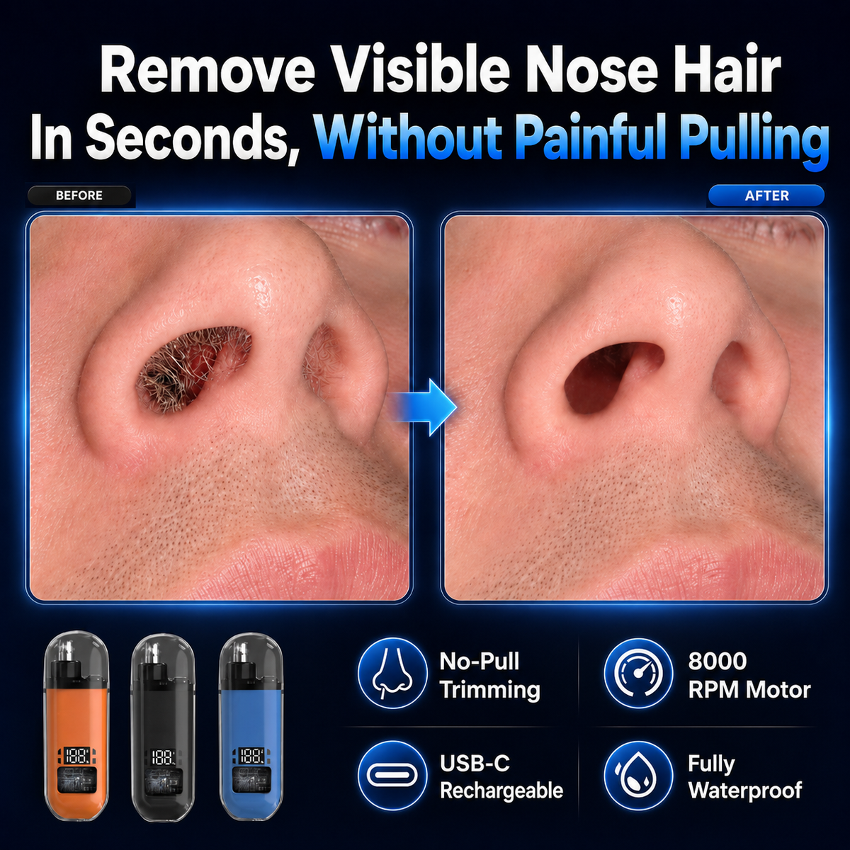 60% OFF TODAY ⏰ Smart Electric Nose Hair Trimmer ⚡Painless Grooming, USB-C Rechargeable & Waterproof Design