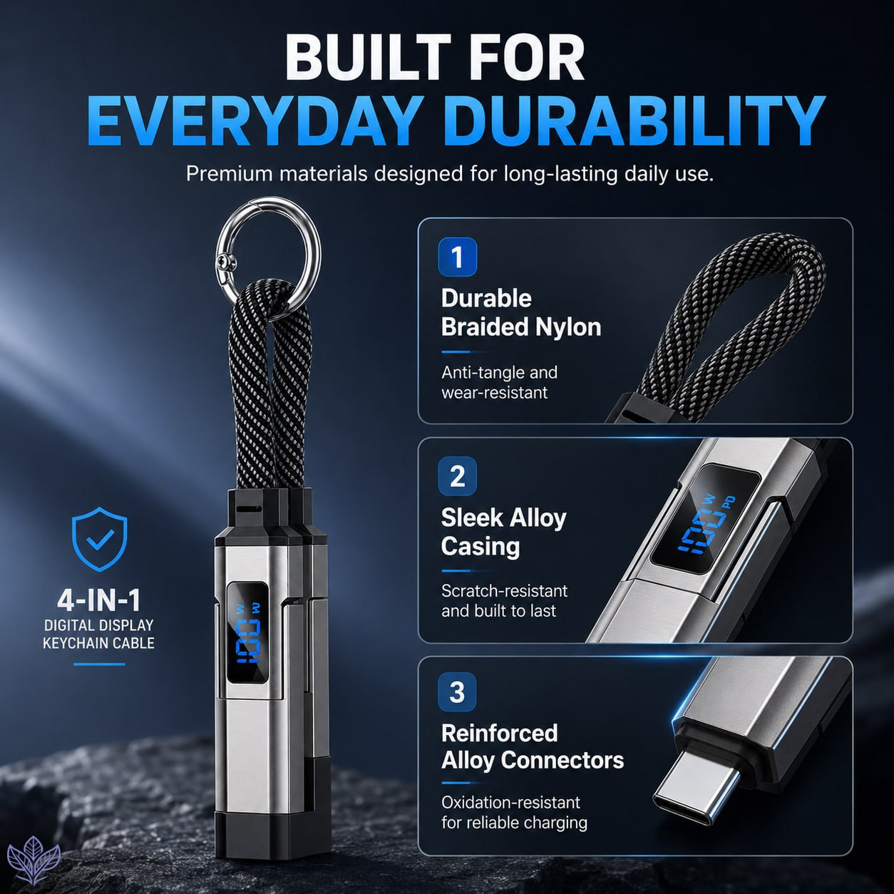 🔥SUMMER SALE 60% 💥 4-in-1 Digital Display Keychain Charging Cable - Ready For More Devices And More Charging Situations