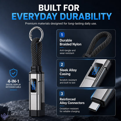 🔥SUMMER SALE 60% 💥 4-in-1 Digital Display Keychain Charging Cable - Ready For More Devices And More Charging Situations